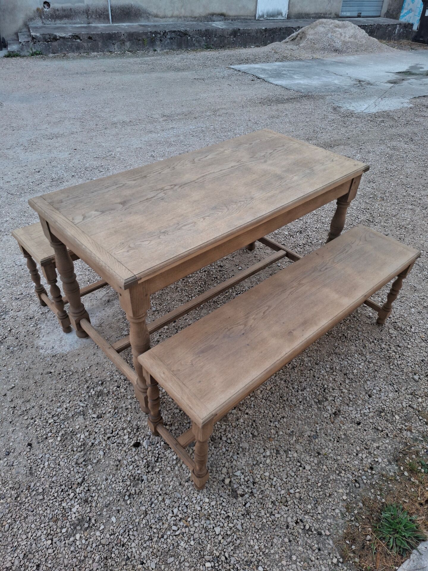 Paire de bancs de ferme rustique ancien entièrement Aérogommer