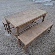 Paire de bancs de ferme rustique ancien entièrement Aérogommer