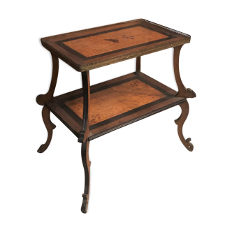 Old inlaid side table 19 th Tea table with 2 levels Wood