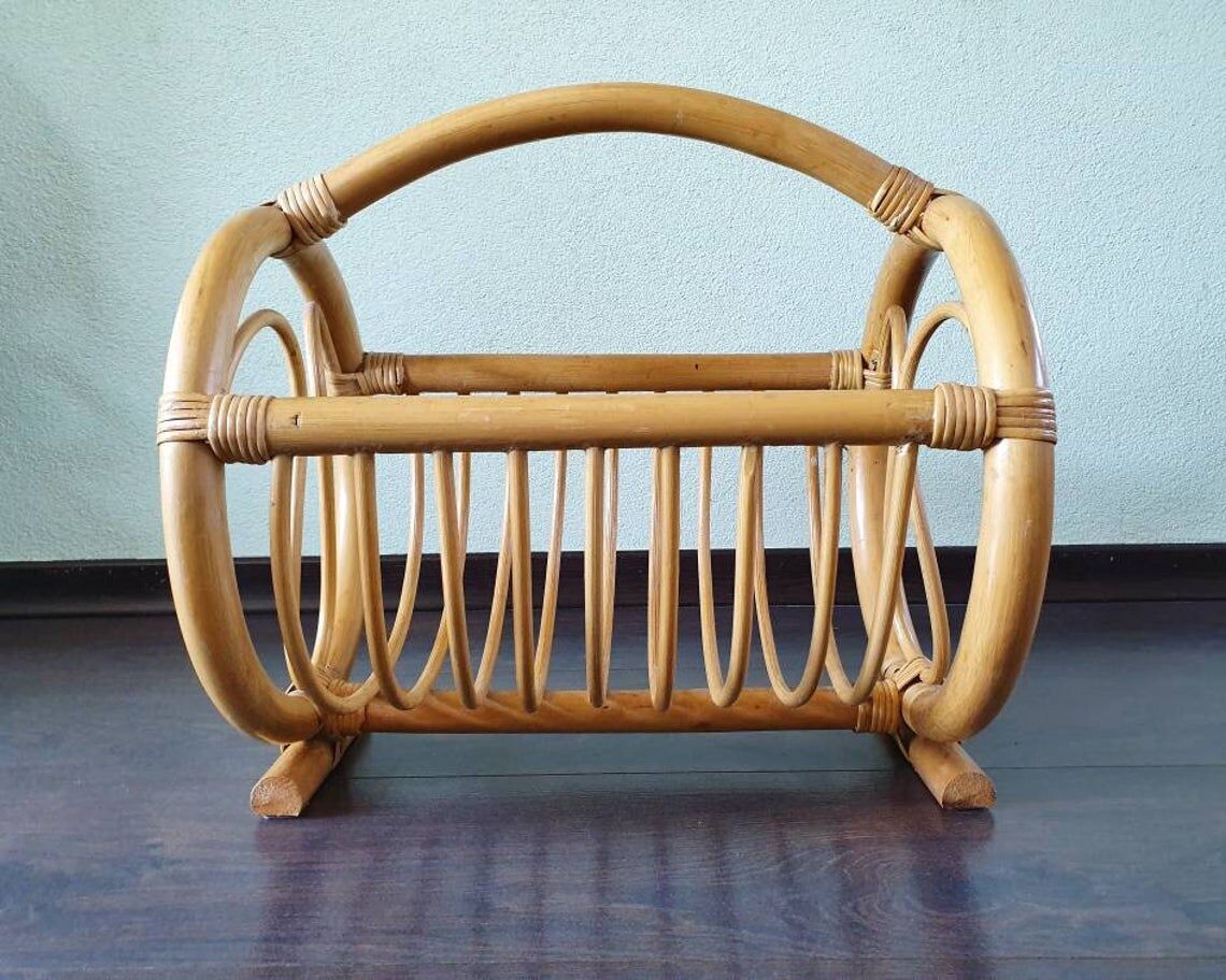 70s bamboo magazine holder