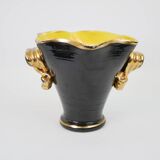 Large black and gold ceramic vase from Vallauris