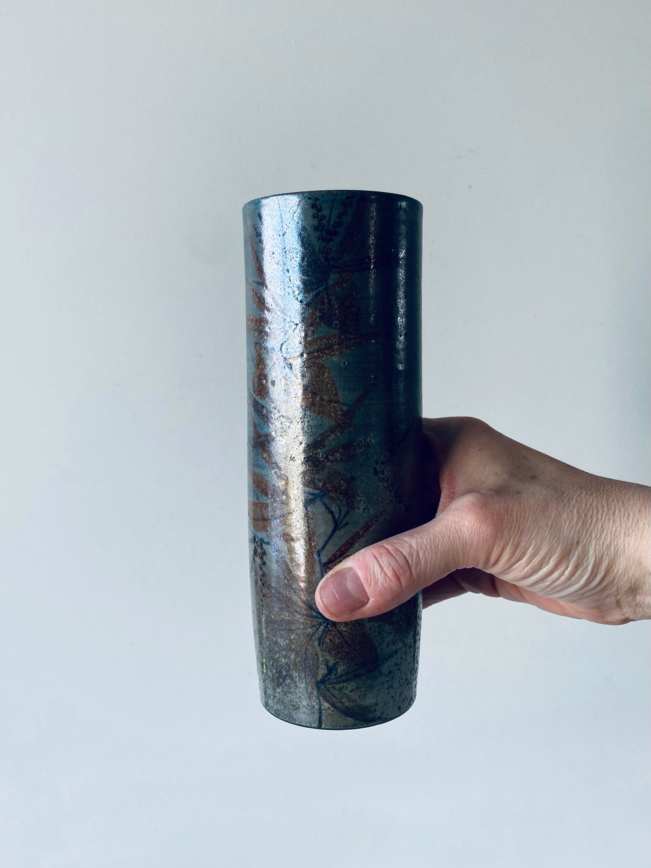 Signed ceramic tubular vase