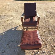 Vintage "Bain De Soleil" Armchair in Oak and Faux Leather Cushions - 20th Century