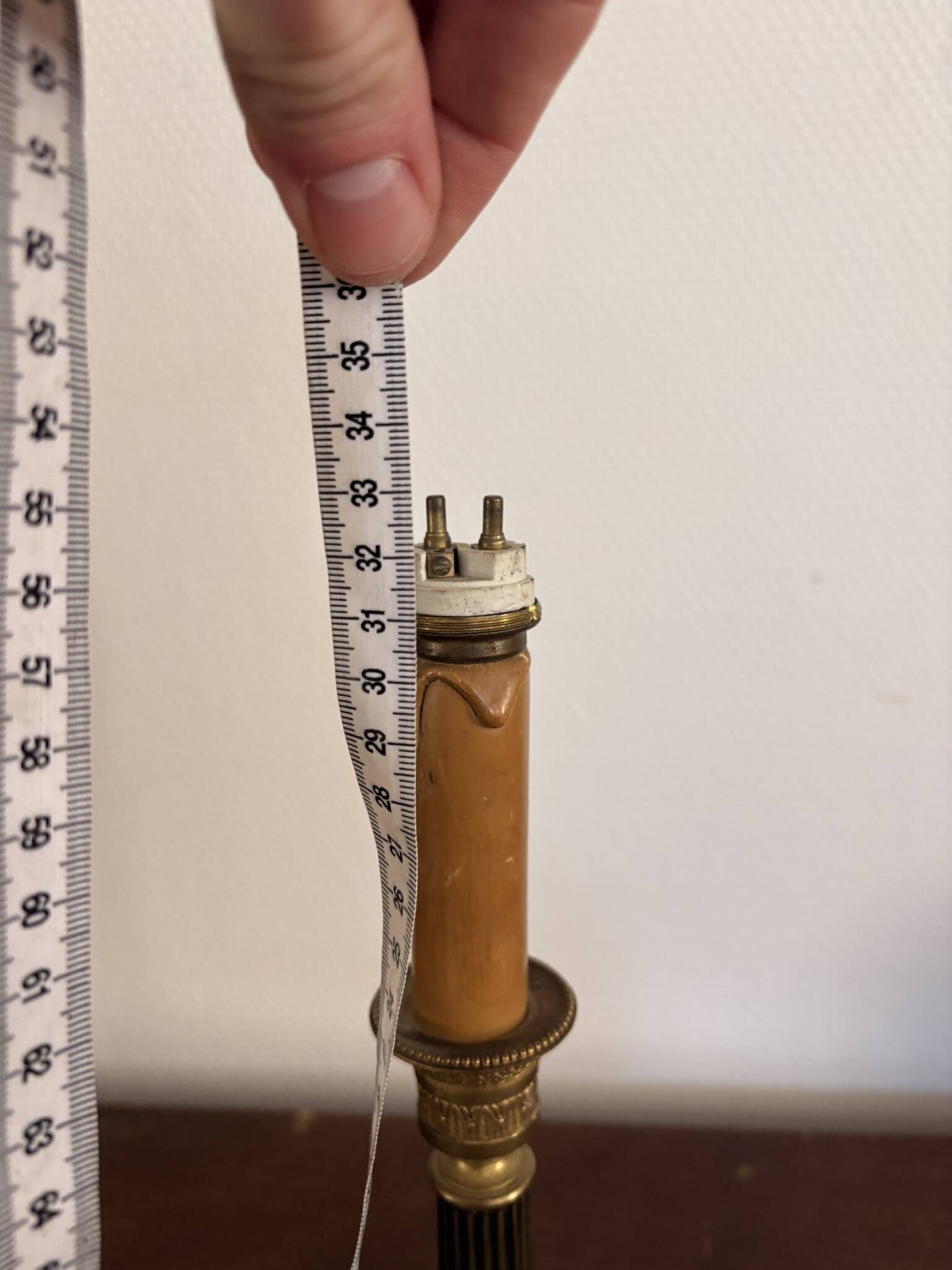 Antique Column Candle Holder Lamp Golden Brass Empire Directoire Neo-Classical