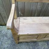 Farmhouse bench with chest in antique solid walnut