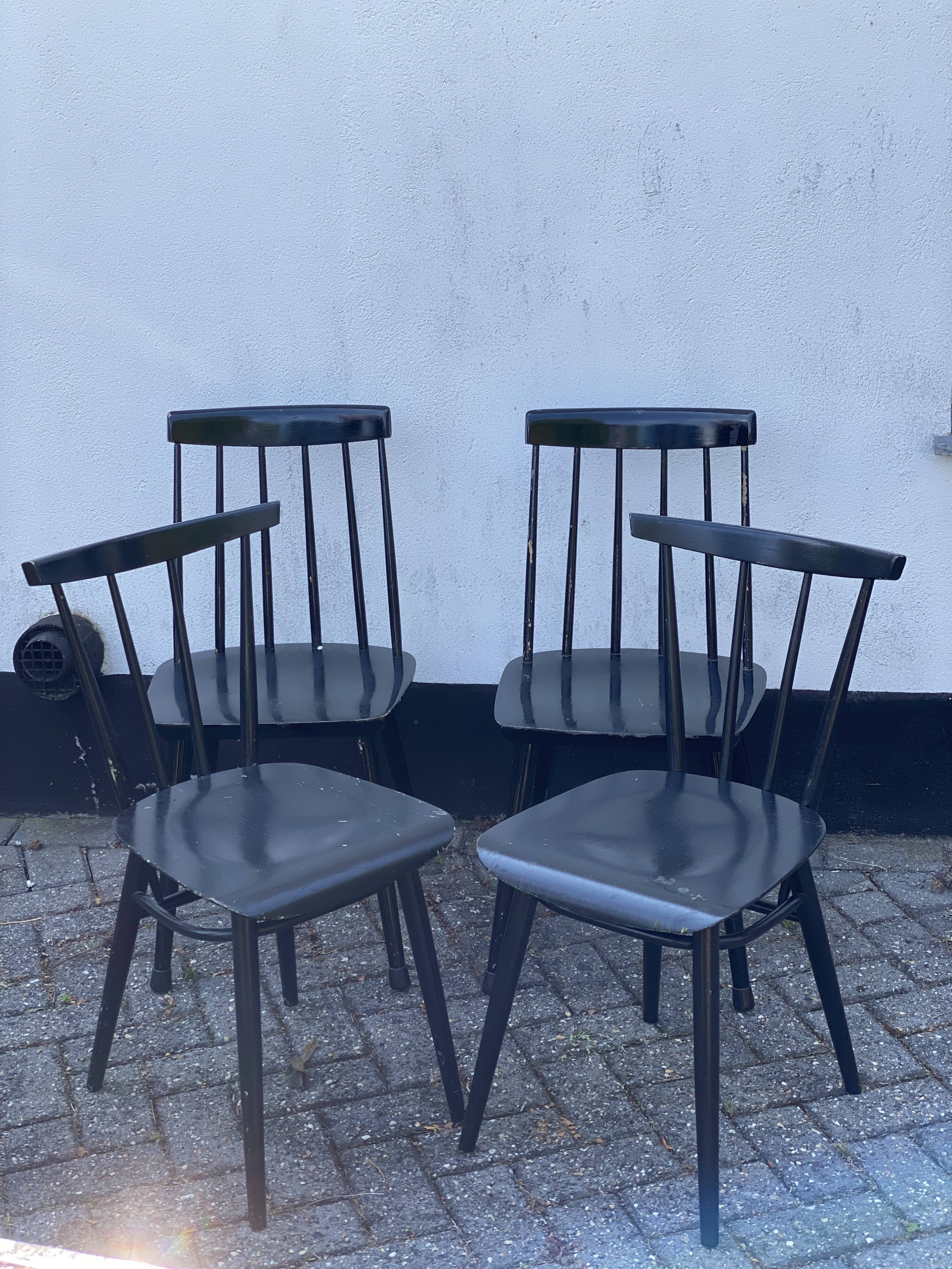 Set of 4 black laquered dining chairs