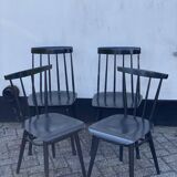 Set of 4 black laquered dining chairs
