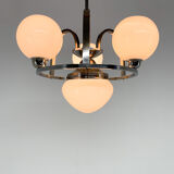 Lustre Art Déco en chrome et verre laiteux, restauré, années 1930