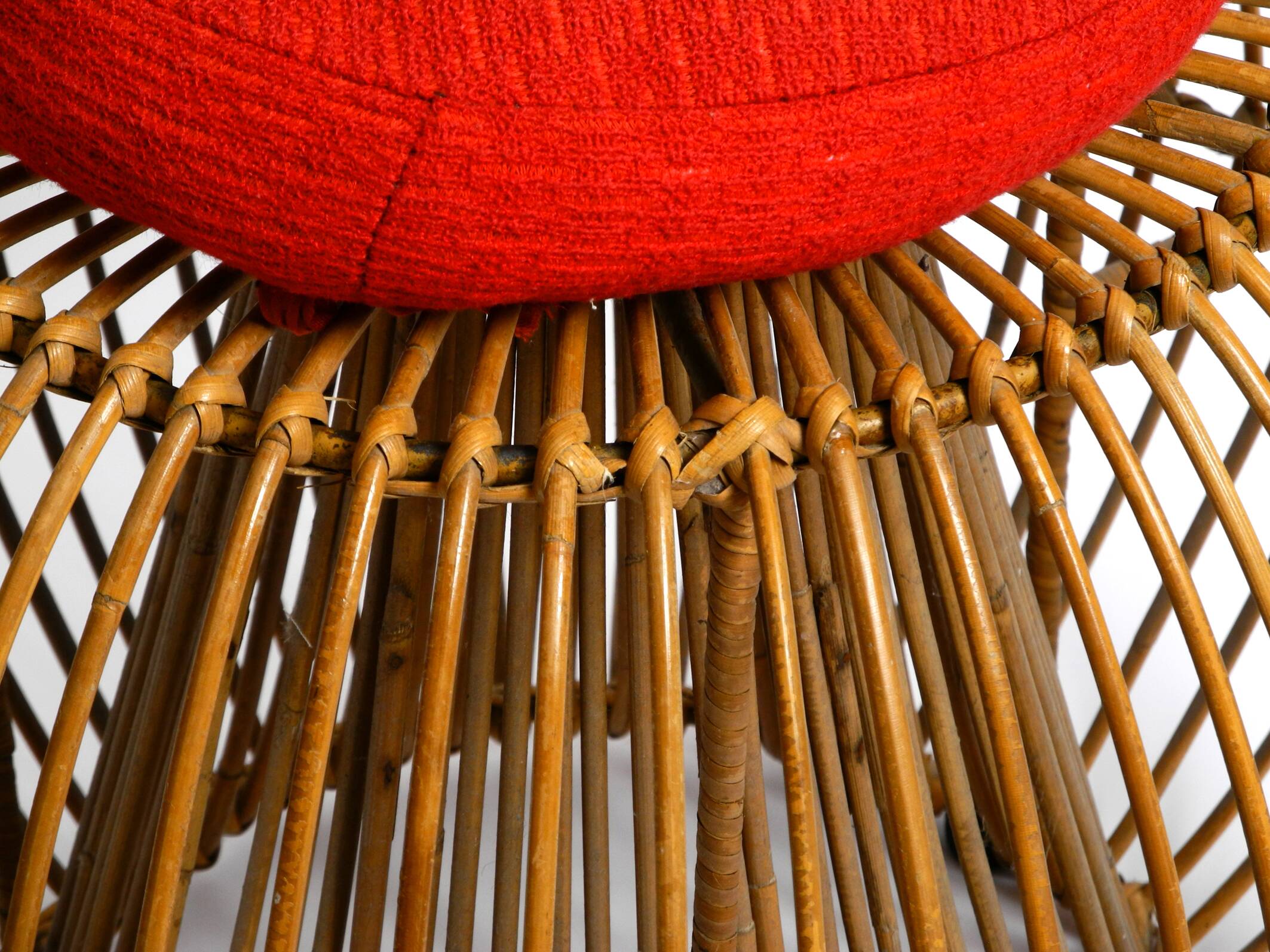 Original 1960s Italian bamboo rattan stool with its original seat cushion