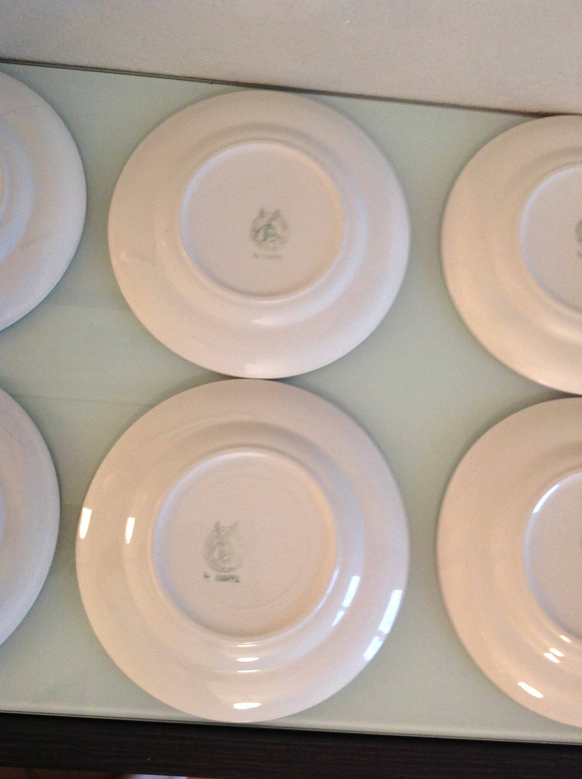 Set of six Moulin des Loups dessert plates, Nappe green model/ 50s-60s