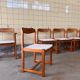 Set of six brutalist dining chairs in pine