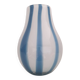 Beautiful white glass vase with blue stripes from the 80s.