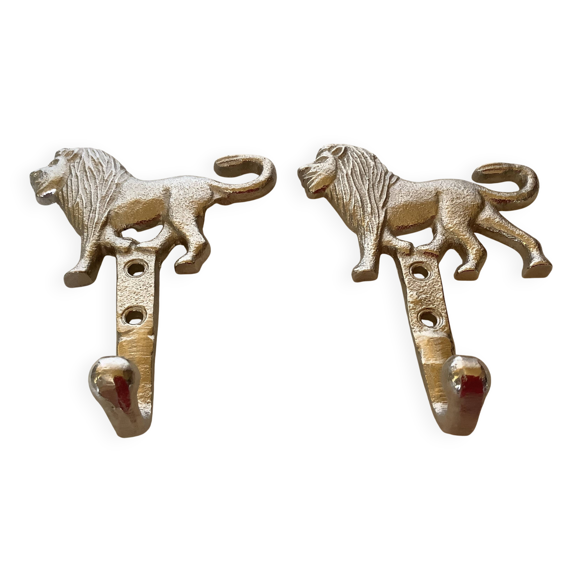 Paire de patères lions argentées