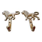 Pair of silver lion coat hooks