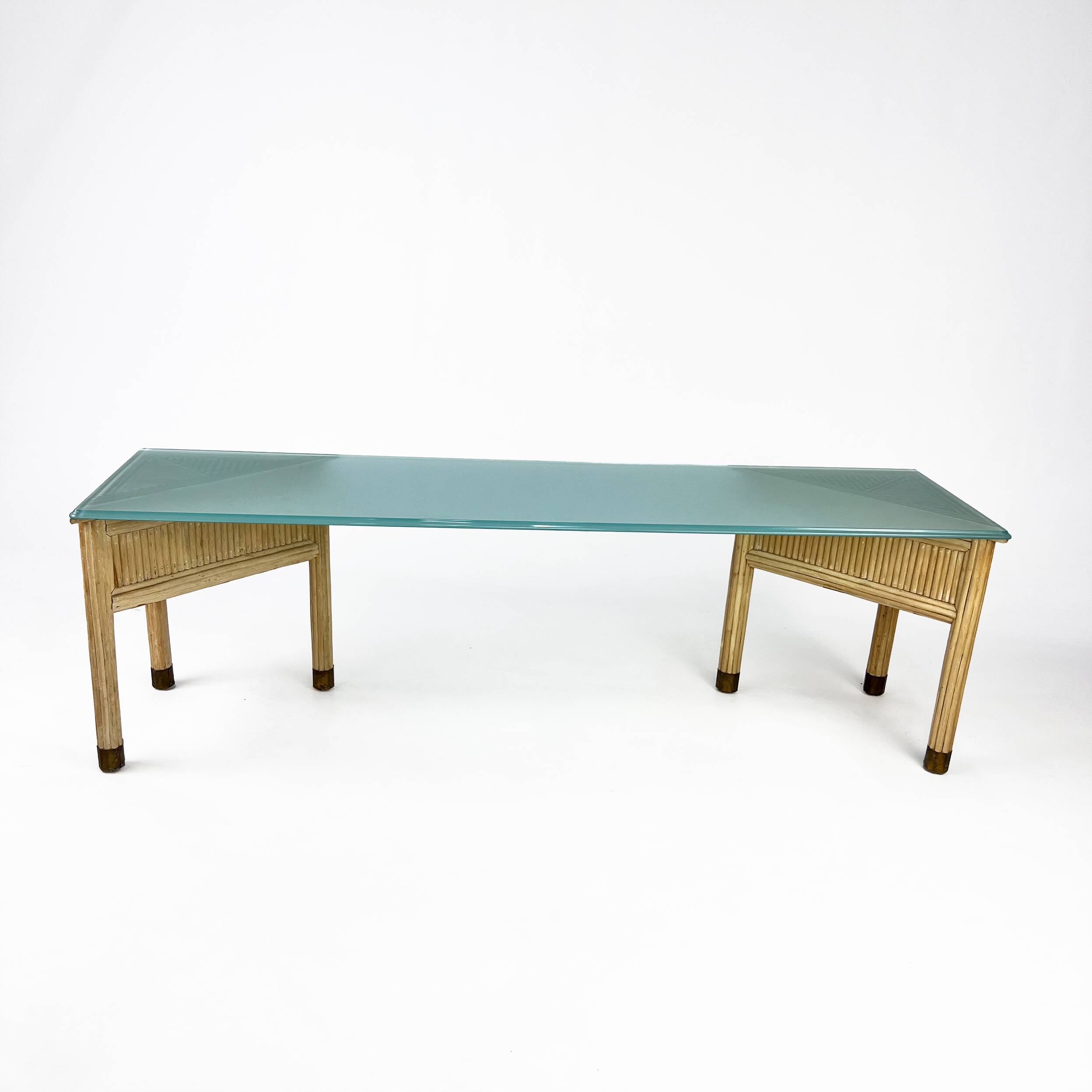 Table d'Appoint en Bambou et Verre, 1970s