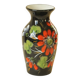 Vintage black ceramic vase with painted floral decoration – stylised colourful flowers.