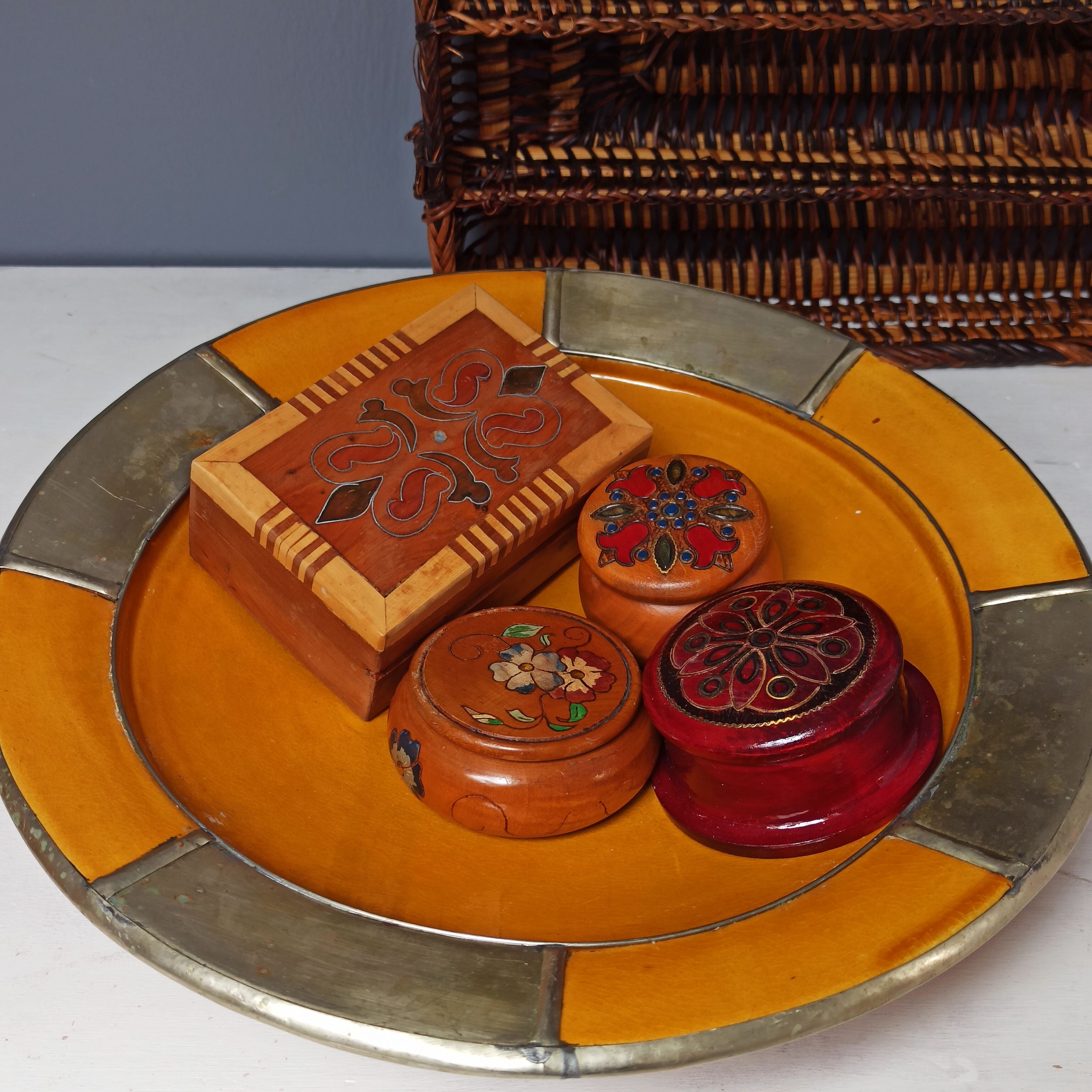 Vintage Moroccan ceramic yellow dish 33 cm