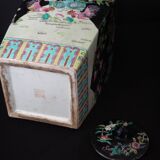 Vase pot covered black family floral decoration and China 34cm porcelain around 1900