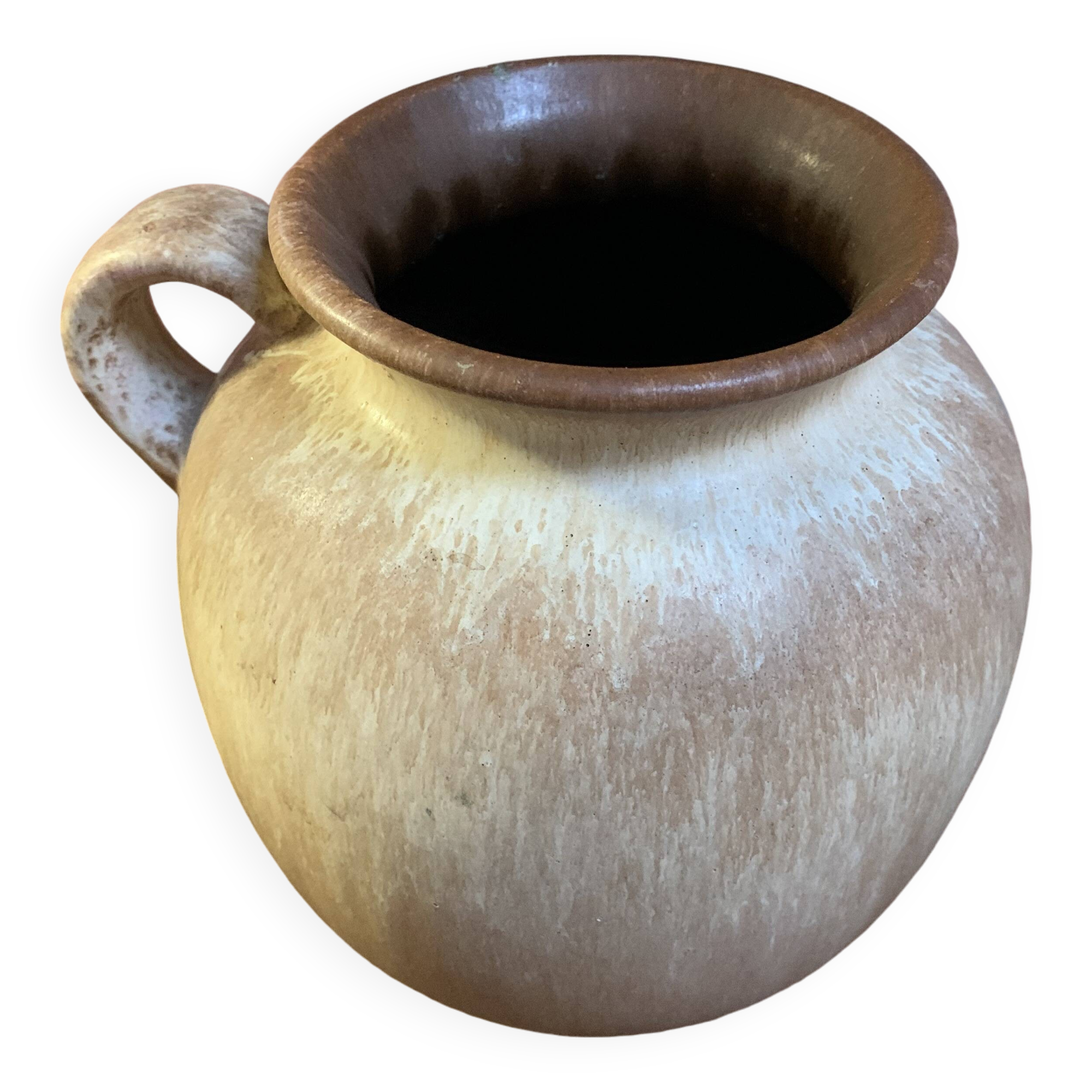 Scheurich 605-16 Brown-Beige Vase or Pot with Handle, West German Mid-Century Ceramics