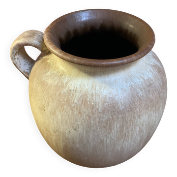 Vase ou pot brun-beige avec anse Scheurich 605-16, céramique ouest-allemande du milieu du siècle