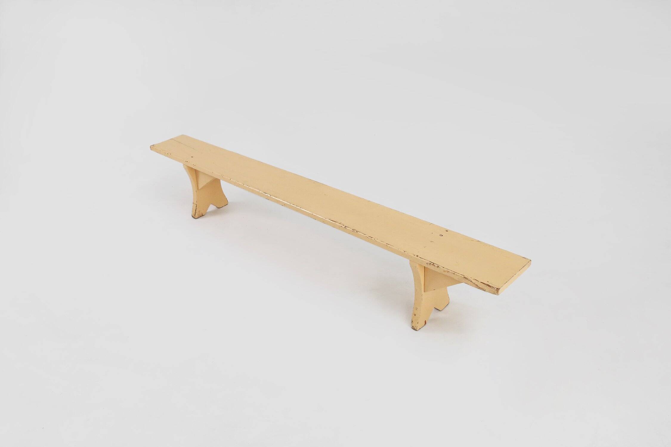 Rustic hand crafted Beige Wooden Bench, France, 1900s