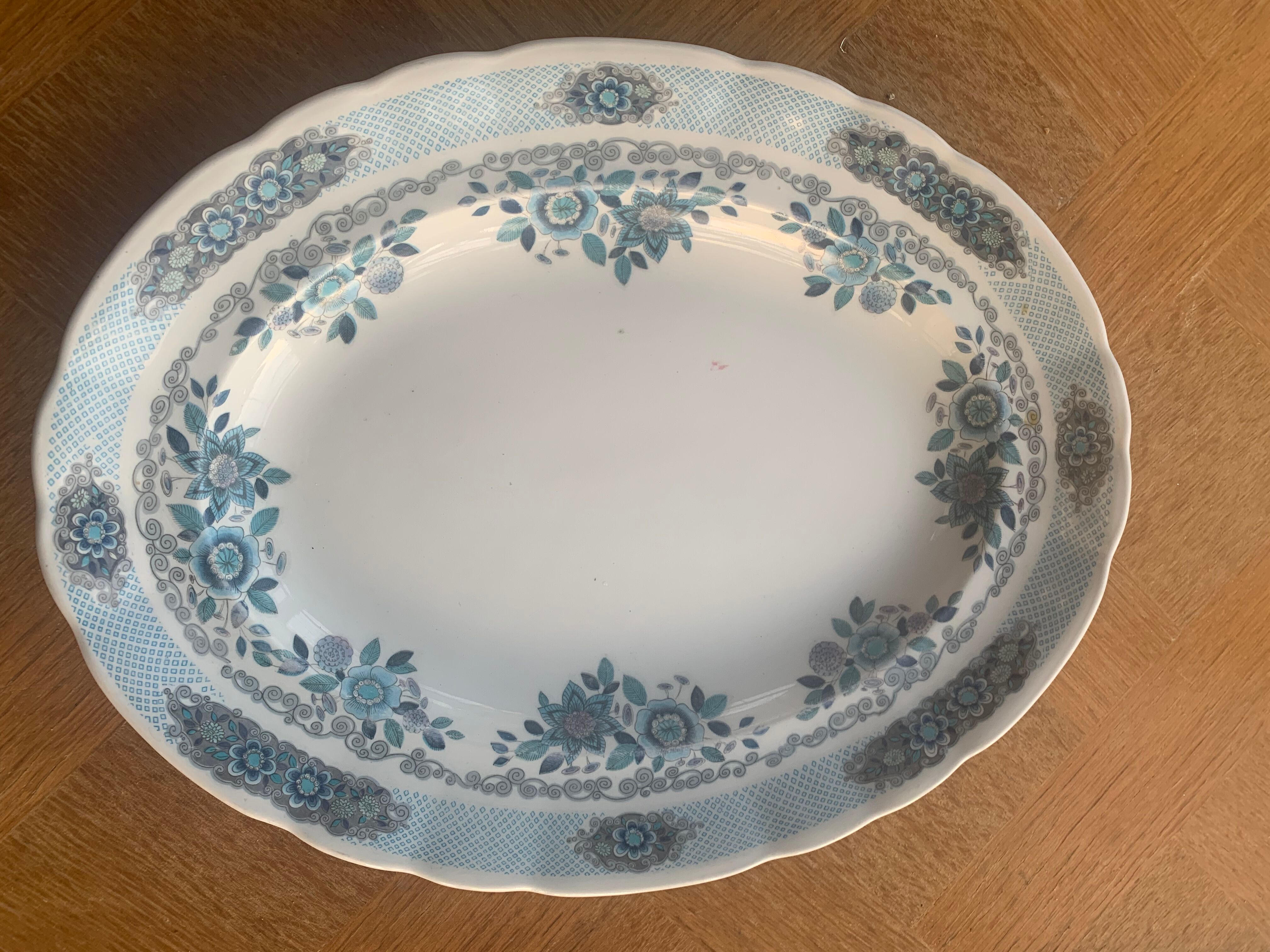 Large serving dish pontesa patterns blue flowers in vintage porcelain