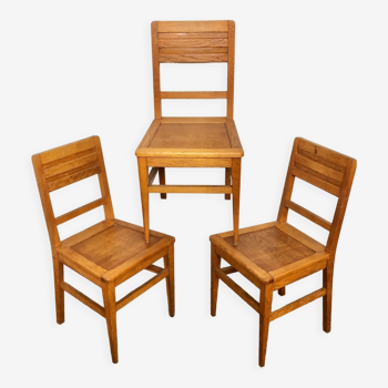 Set de 3 chaises en chêne d'époque reconstruction 50s