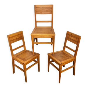 Set de 3 chaises en chêne d'époque