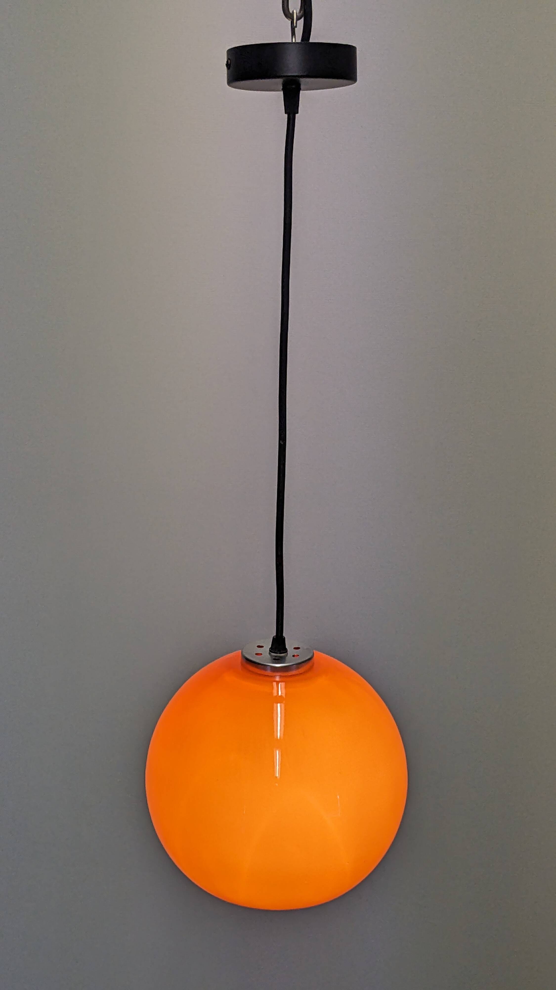 Orange opaline ball pendant light, 60s/70s