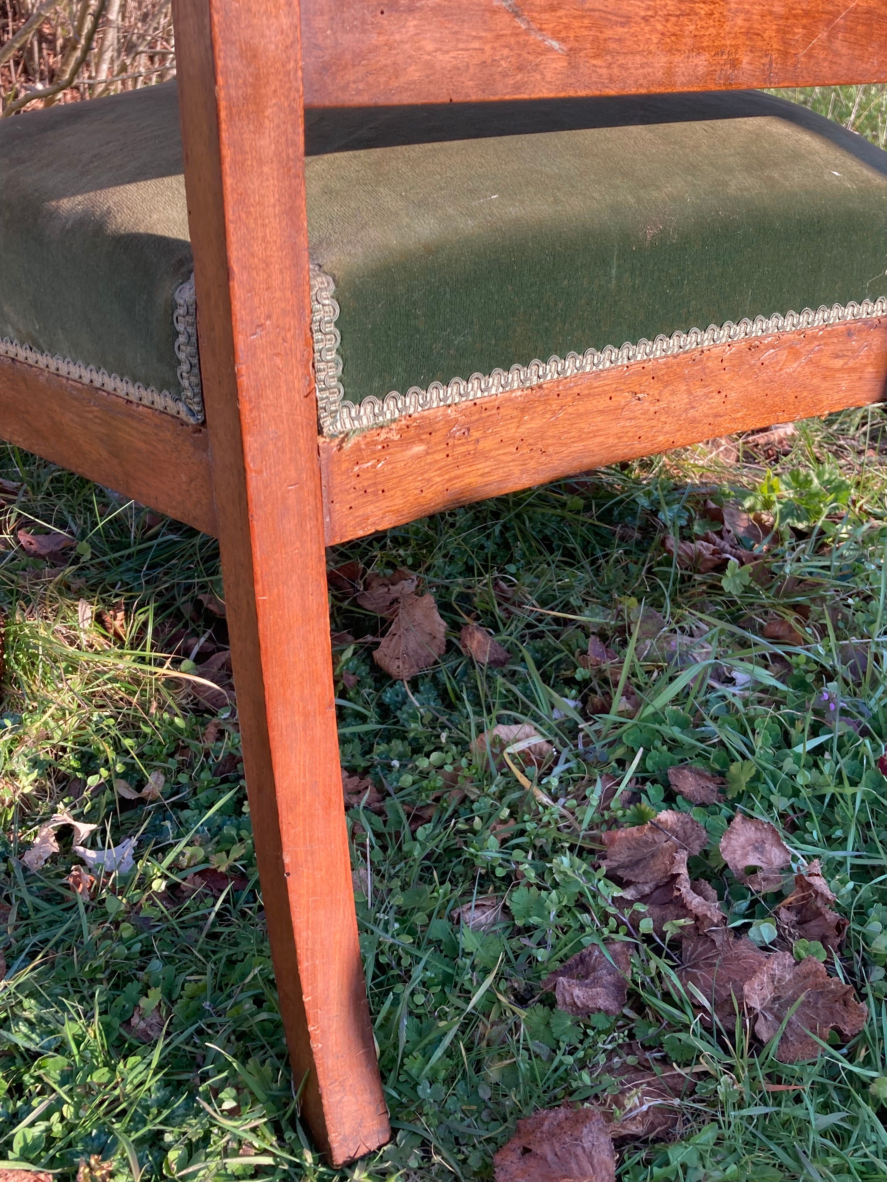 Antique Voltaire armchair in wood and green velvet Louis Philippe