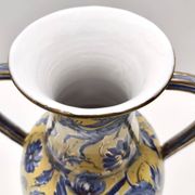 Vintage Handmade Yellow and Blue Glazed Ceramic Amphora by Zulimo Aretini, Italy