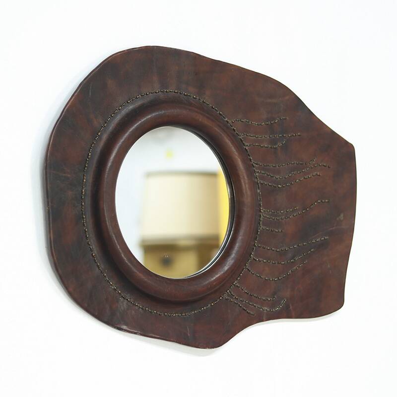 Sculptural Designed Leather Mirror