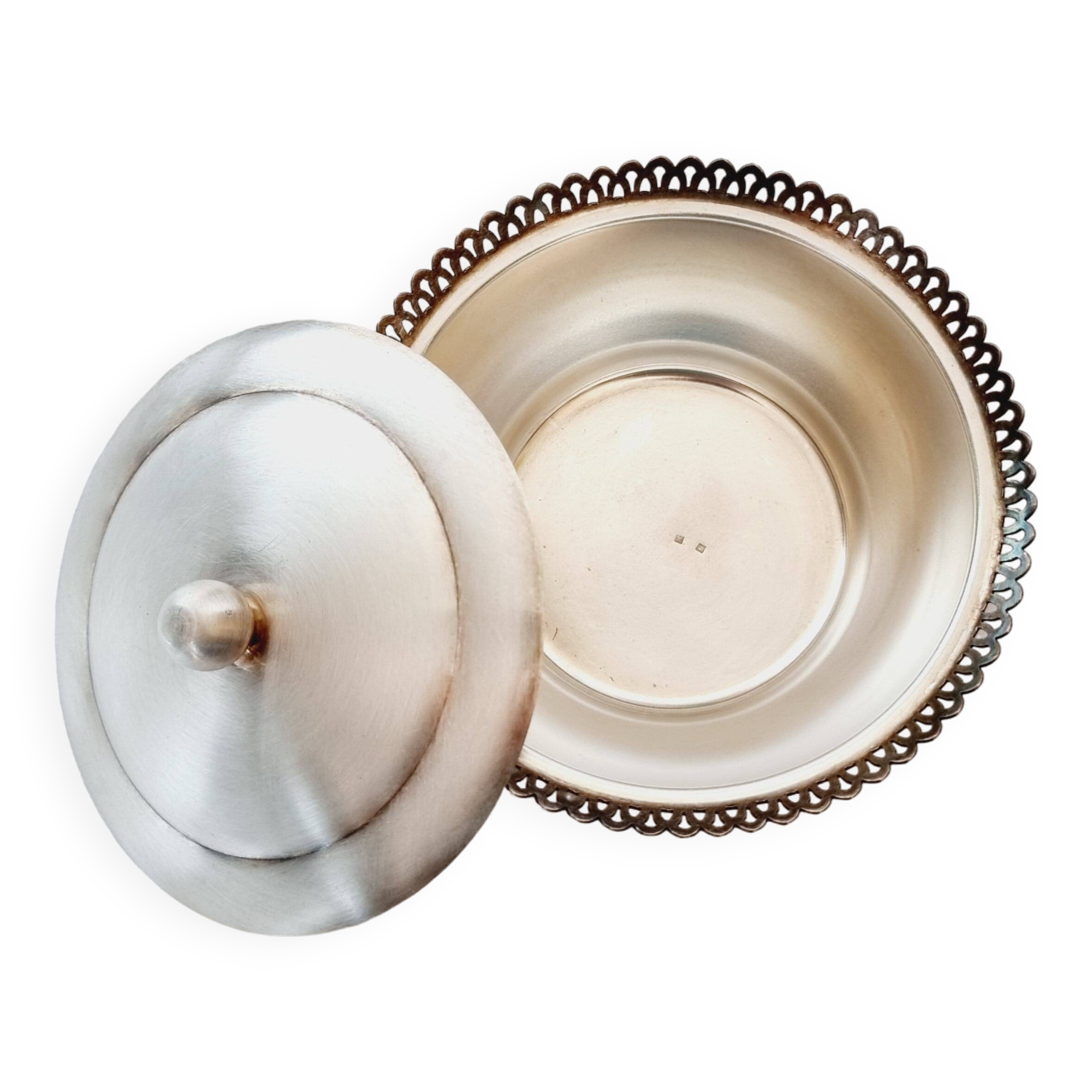 Sugar bowl, pot or cup with lid in Brushed Silver Metal 8Gr