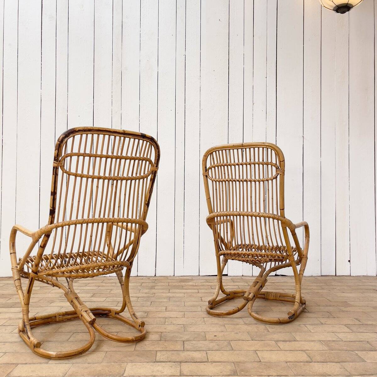 Ensemble de chaises en bambou attribuées à Tito Agnoli, 1960
