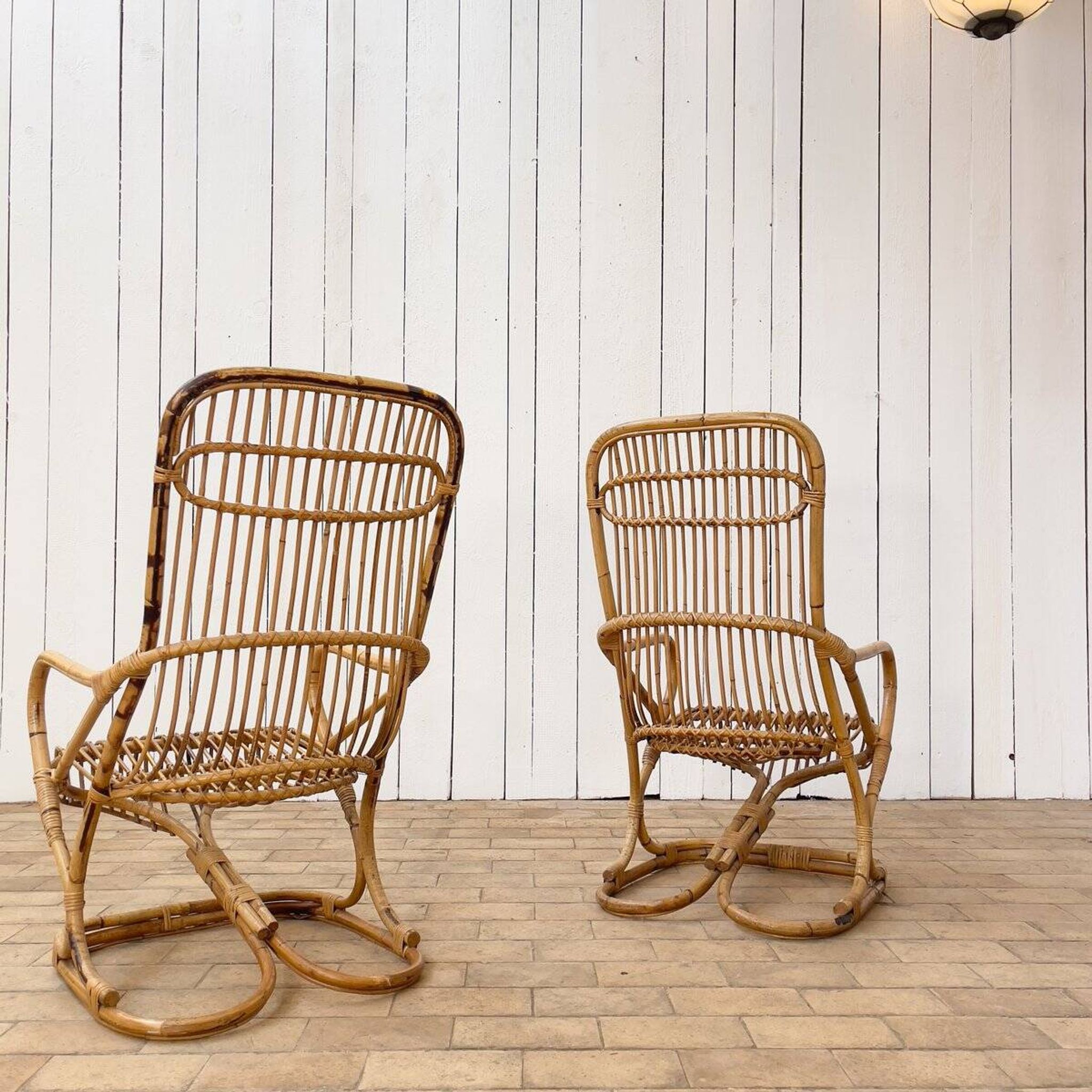 Set of Bamboo Armchairs attributed to Tito Agnoli, 1960