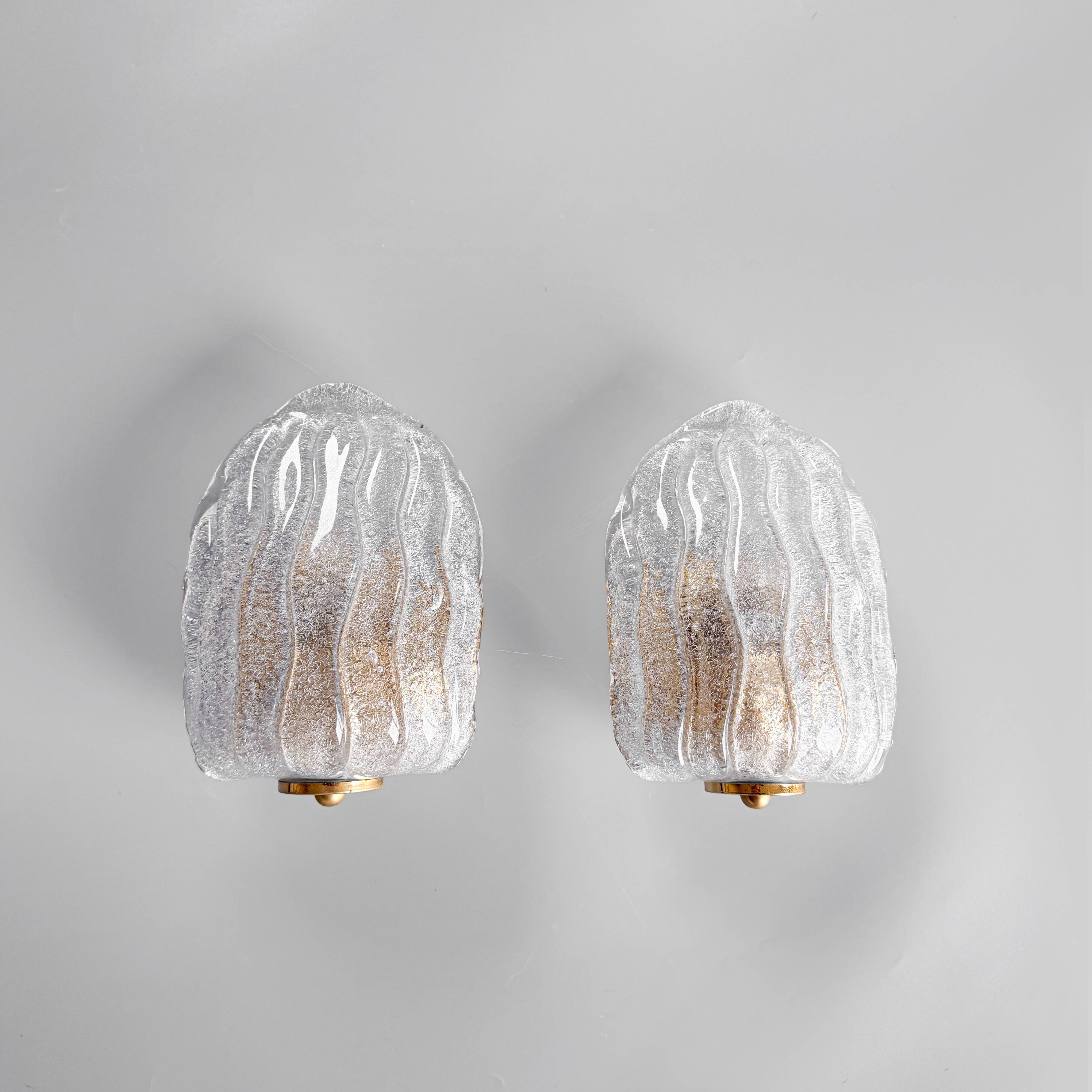 Vintage Italian Murano frosted glass wall sconces, 1980s.