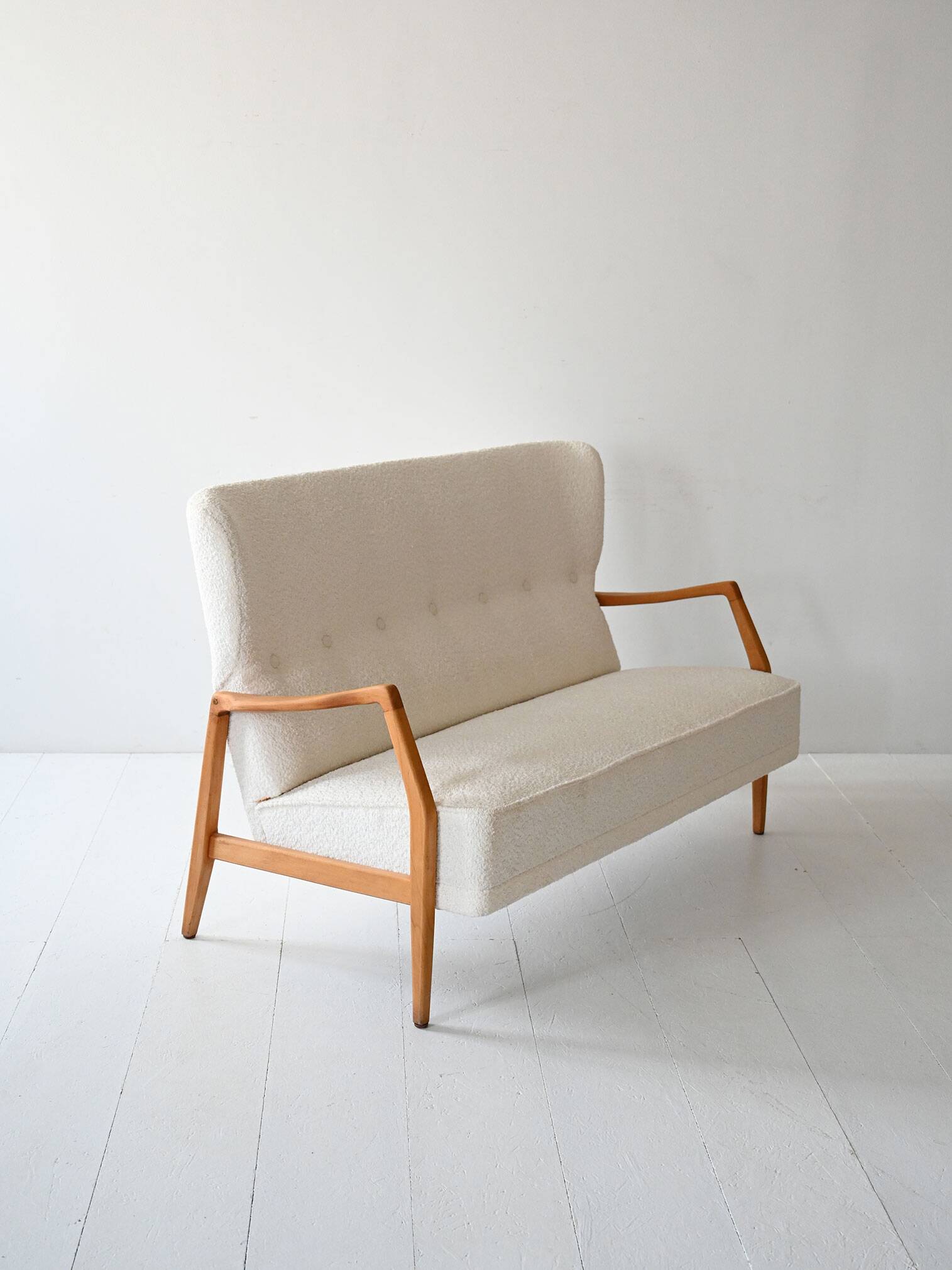 Vintage Scandinavian sofa with faux lambskin