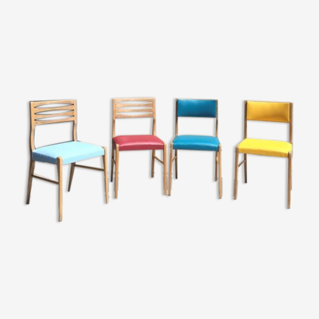 Suite de 4 chaises vintage scandinaves en hêtre années 50/60