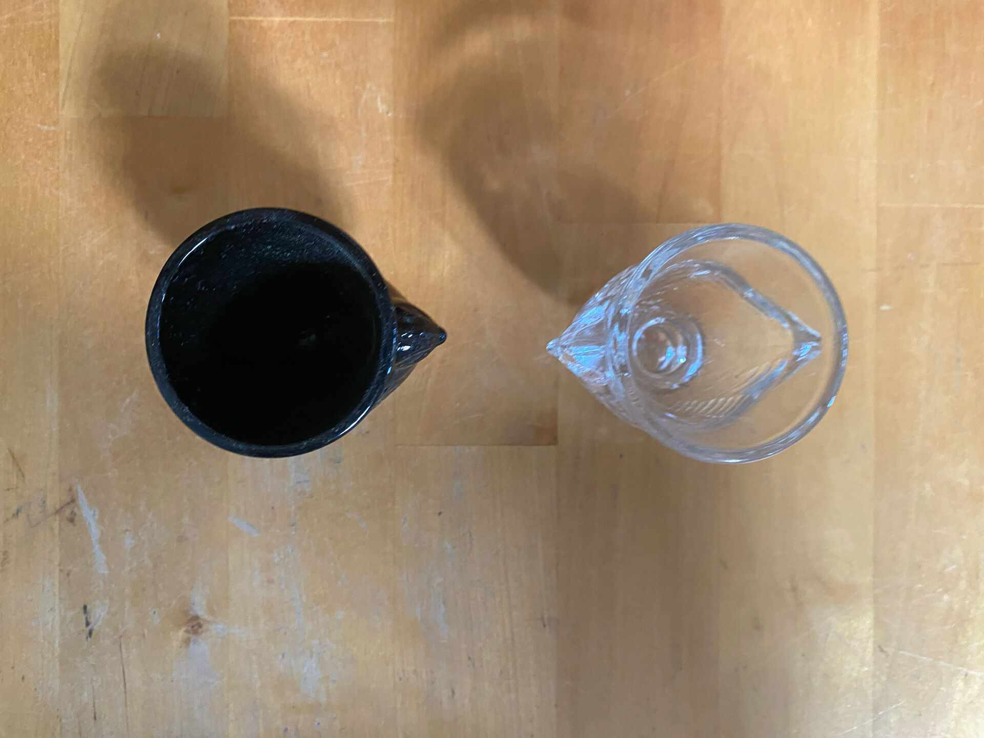 Pair of Antique Egg Cups in Black Opaline and Vintage Moulded Glass
