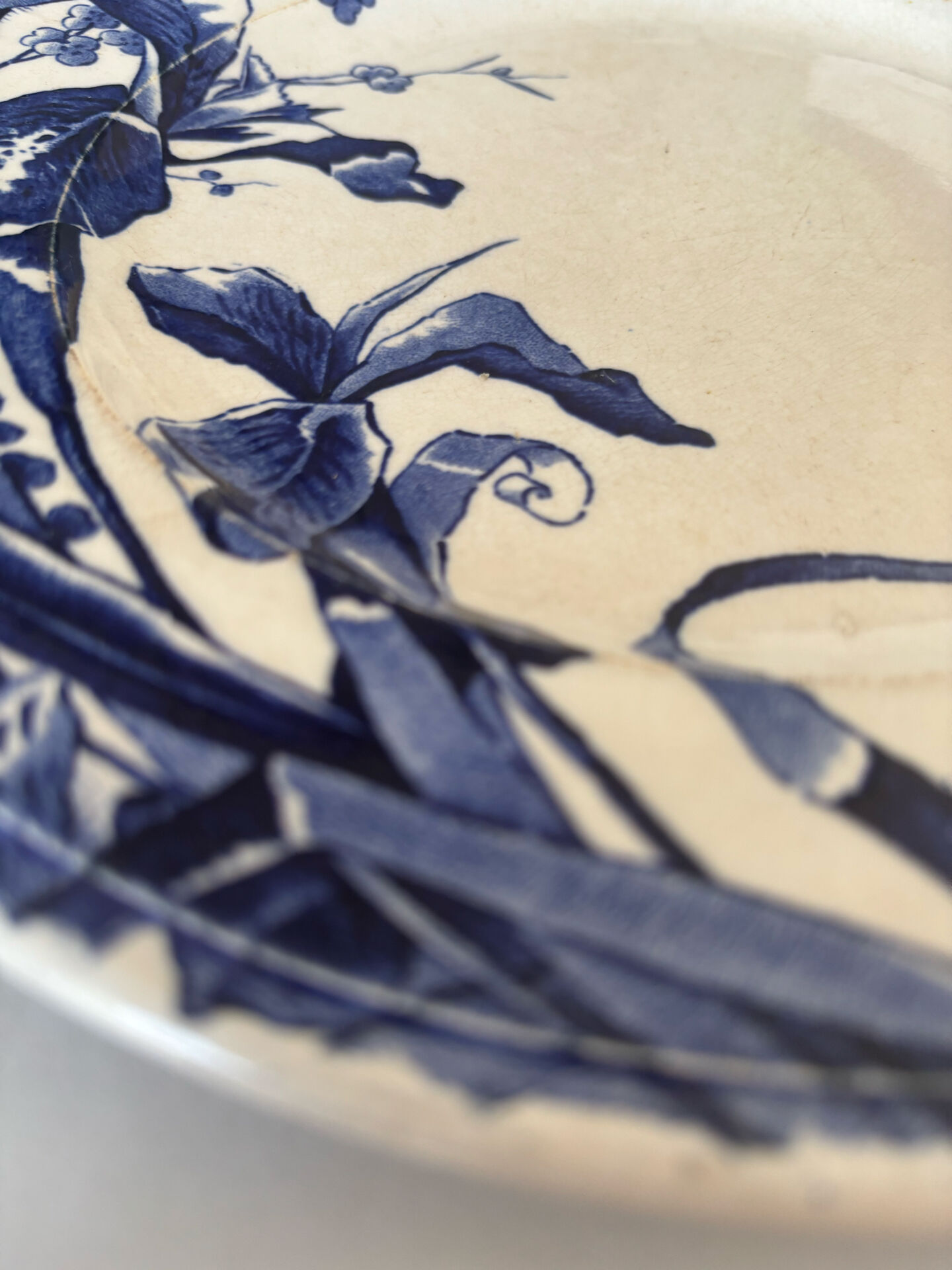 Antique blue night ironstone plate with floral pattern | Earthenware