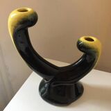 Pair of 1950s candlesticks in yellow and black ceramic in the Vallaur style