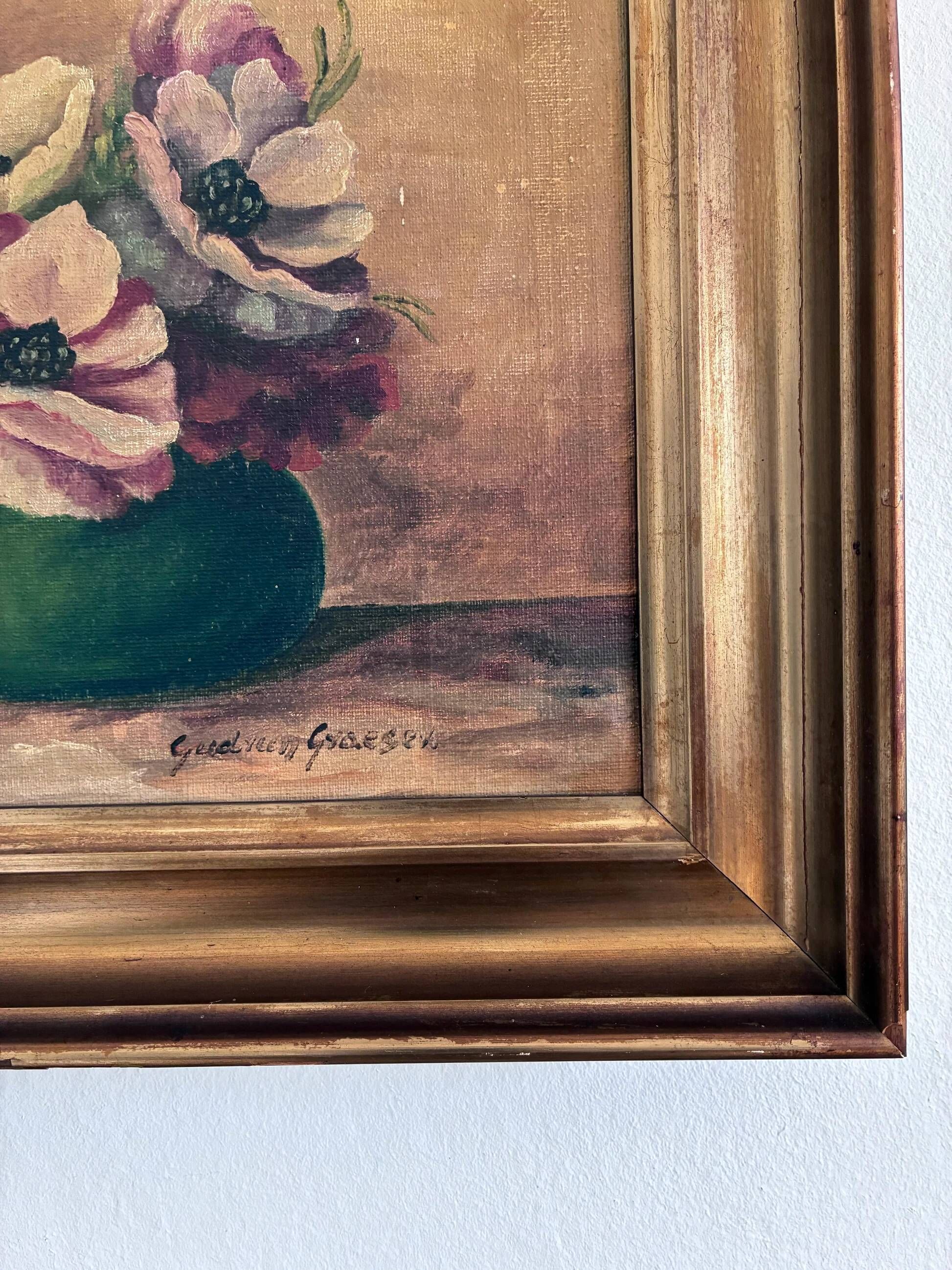 Vintage original floral oil painting, signed flower art