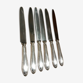 Set of 6 silver metal table knives Louis XV style