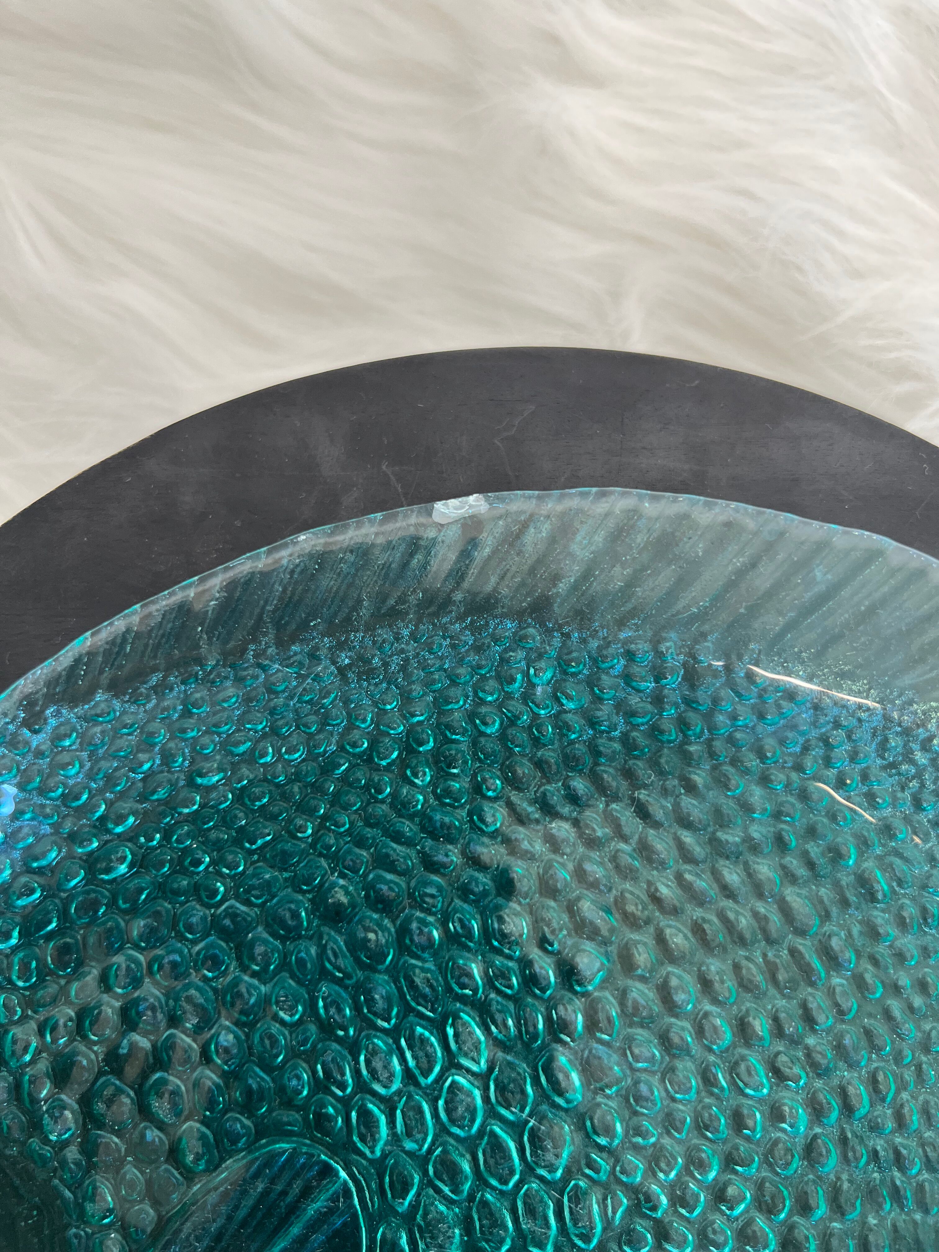 Vintage plate shaped of Arcoroc fish France turquoise