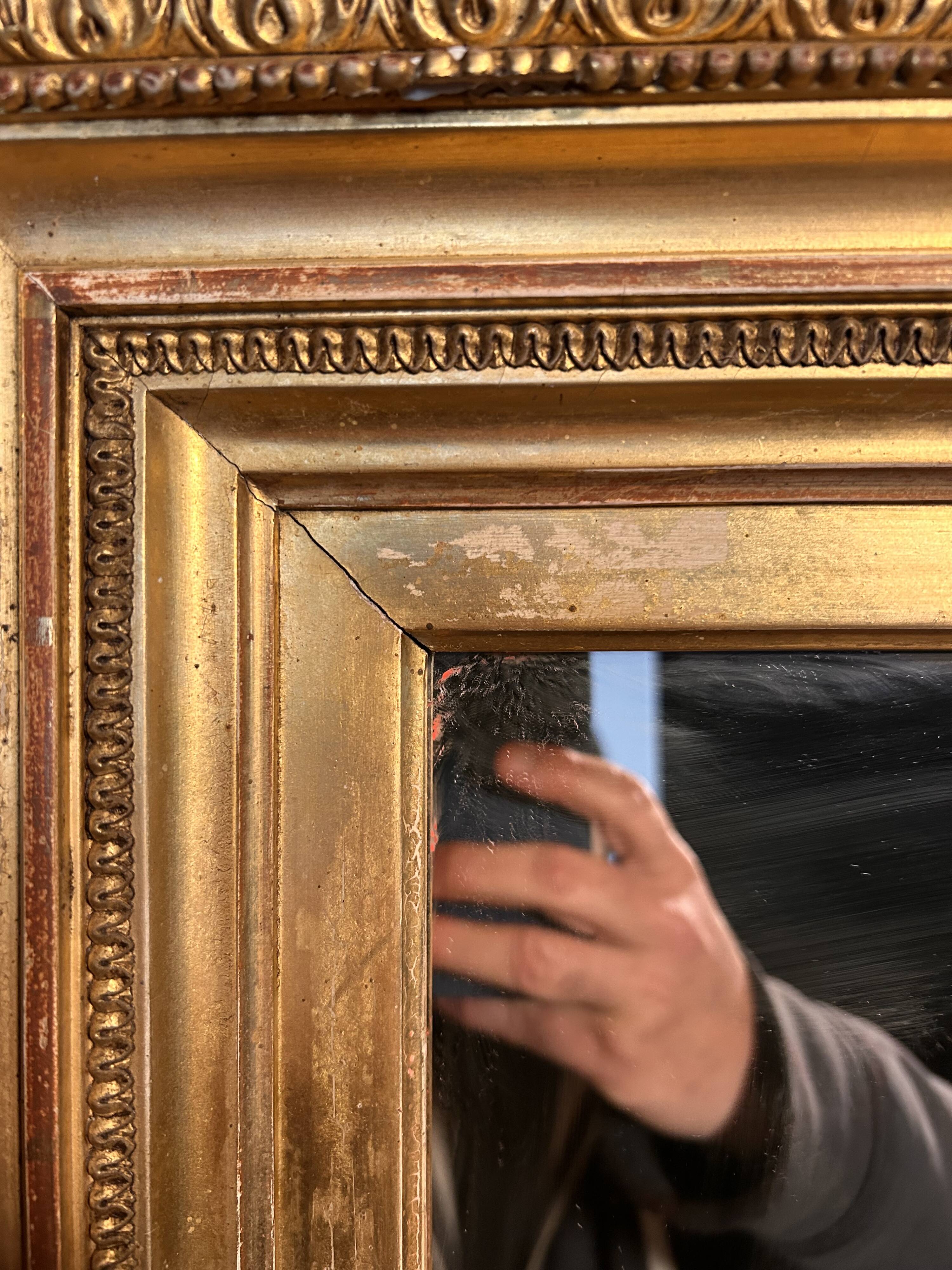 Large antique Napoleon III mirror – Wooden and gilded stucco frame – 135 × 114