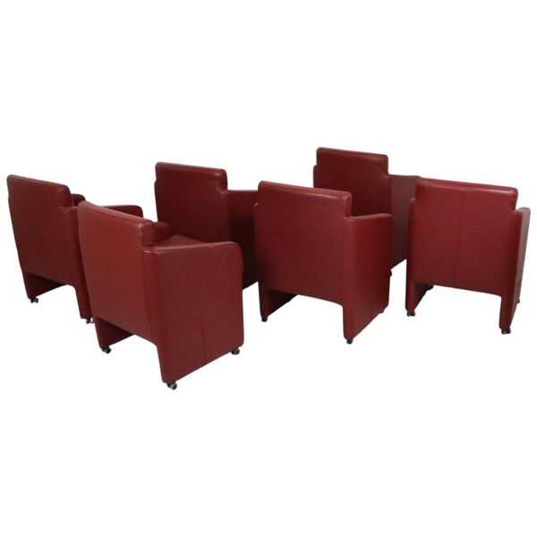 Ensemble vintage de 6 fauteuils rouges en simili cuir de haute qualité