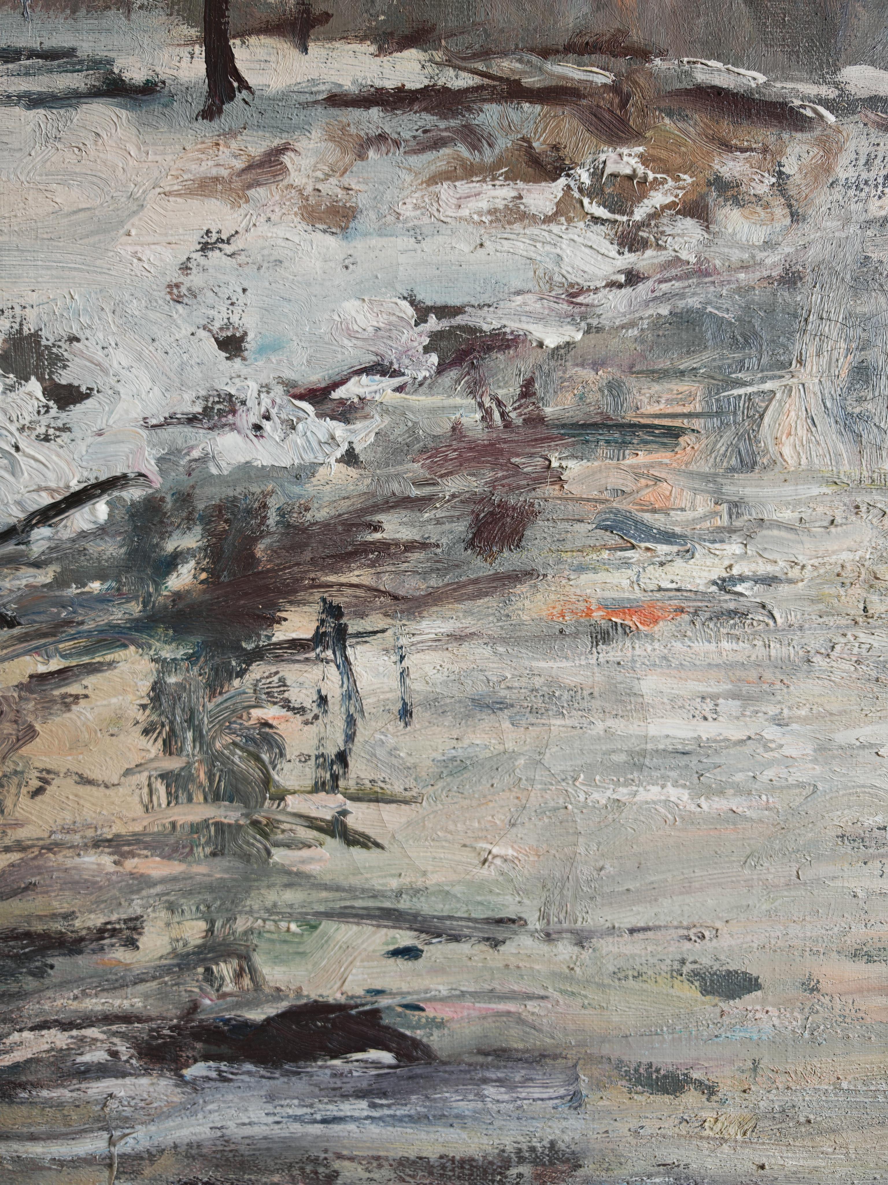 Oil on canvas Mid Century, Winter scene, signed P. Barbokov