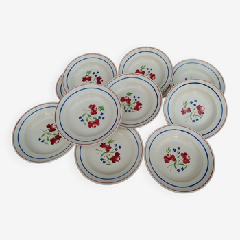 11 assiettes creuses « lunéville » modèle bagatelle, décor floral ø 23 cm