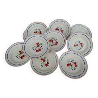 11 Deep Plates “Lunéville” Bagatelle model, Floral decoration Ø 23 cm