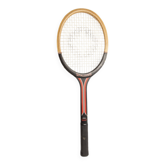 Raquette de tennis 1970 Spalding bois noire et rouge